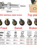 Heavy Duty Outdoor Caster Wheels Pair With 360 Swivel And Fixed Rolling Modes Featuring Durable Rubber Tires And Steel Mounts Running Smooth Like Butter For Daily Hauls, showcasing sizes and detailed components.