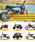 Seven Eighths Inch Throttle Cable And Handlebar Grips Kit showcased on multiple dirt bikes and mini bikes for 50cc to 212cc engines