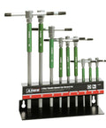 9 Piece Torx T-Handle Spinner Wrench Set With Sliding Grip And Spinning Sleeve, T10 Through T50, on steel storage rack