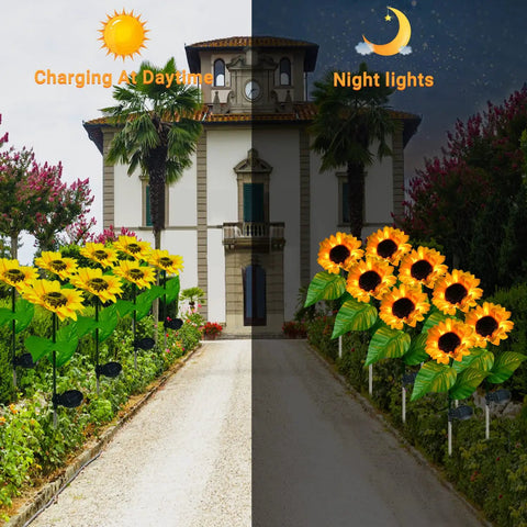 8 Pack Solar Sunflower Garden Lights for Outdoor Yard Decor charging by day and glowing at night IP65 waterproof