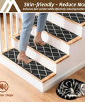 No Slip Peel And Stick Stair Treads For Wooden Steps 9x28 Inches Indoor Runners Dark Grey 15 Pack in use on wooden stairs
