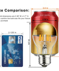 Half Chrome Gold Tipped LED Filament Bulbs Dimmable A19 6W 60W Equivalent Warm White 2700K E26 Base size comparison with soda can and credit card