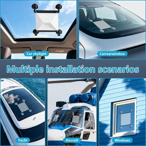 Starlink Mini Suction Cup Mount With 3 In 1 Car Charger For Cars Trucks RVs Boats And Road Trips installed on sunroof and windows