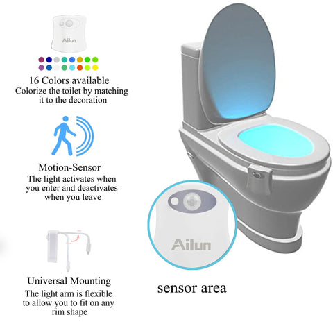 Toilet Night Light Motion Activated LED Glow in 16 Color Changing Options 2 Pack Flexible Neck That Bends to Fit Any Bowl