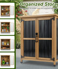 Outdoor Storage Cabinet For Small Spaces Wood And Metal Build With Weather Resistant Asphalt Roof Double Locking Doors