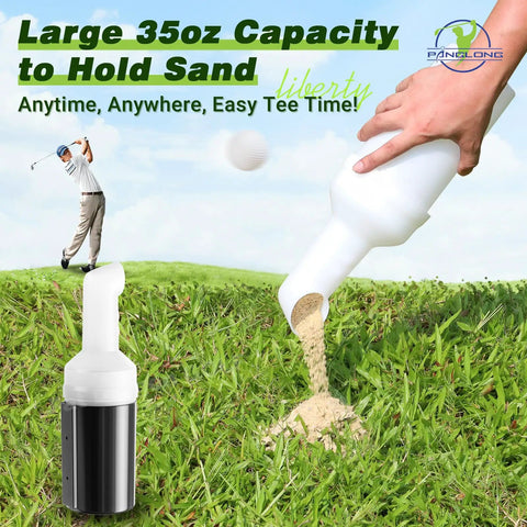 Universal Golf Cart Sand Bottle With A Tight Secure Holder Featuring Hassle Free No Drill Install and One Inch Square Tube Mount, 35 oz capacity.