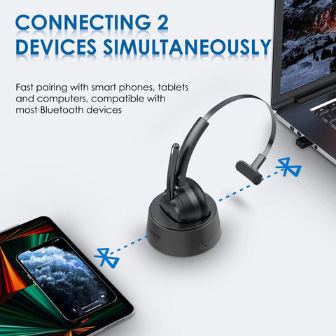 Bluetooth Headset With AI Noise Canceling Microphone, Wireless On Ear Headset With USB Dongle For Computer And Office