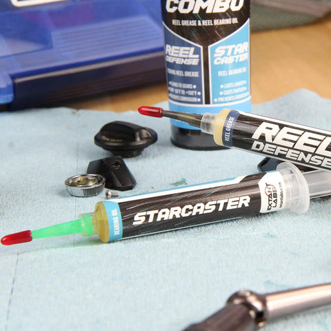 Reel Care Oil And Grease Kit With Two 10ml Syringes For Spinning And Baitcasting Reels, Works In Freshwater Saltwater Hardwater, Low Temp Performance -50F/-40C, All Weather Reel Maintenance For Smoother Casting And Longer Gear Life. Two syringes with reel grease and bearing oil