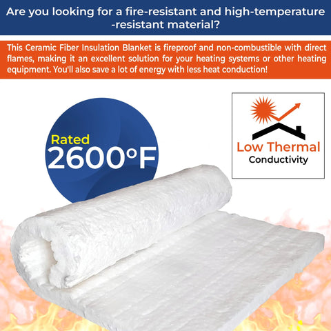Ceramic Fiber Insulation Blanket from SIMOND STORE, 1in thick x 24in x 12in, white, rated 2600°F