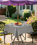 Water Resistant Gray Outdoor Tablecloth With Umbrella Hole And Zipper 54 By 54 Inch Square Faux Linen Wipeable Patio Cover