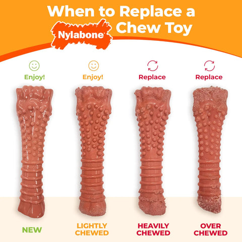 Power Chew Original Bone Dog Toys For Aggressive Chewers Durable Chicken And Bacon Flavor 2 Pack showing chew toy wear levels