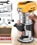Cordless Compact Router With 800W Brushless Motor, 30,000 RPM, 6 Variable Speeds, Includes 15 Router Bits, Fixed Base