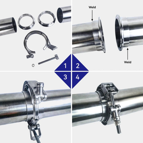 V Band Clamp Stainless Steel 304 With Flange For 3 Inch Exhaust System Quick Release Seam Weld Ready Male Female Flanges