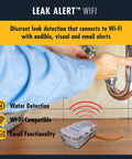 Two Pack WiFi Water Leak Alarm With Email Alerts Audio And Visual Notifications No Wiring Needed 105 dB Siren and Flashing SOS Light placed near pipe leak
