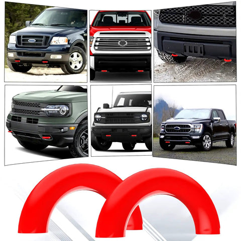 Ford Tow Hook Covers 2-Pack for F150 2004-2025, Bronco Base Big Bend Outer Banks 2021-2025, Toyota Tundra 2017-2021 displayed on trucks