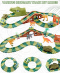 Dinosaur Track Toy Set With Light And Sound Race Track For Kids Ages 3 4 5 6 7 Boys And Girls, featuring loop and bridge tracks.