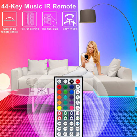 Color Changing LED Strip Lights 100 Feet Bluetooth Remote Music Sync for wide color range and dimmable brightness in home decor