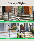 Heavy Duty Three Step Wrought Iron Handrail With Curved Metal Balusters In Matte Black Finish Perfect For Outdoor Deck Stairs And Porches That Looks Solid And Works Like A Charm in vintage, classic, modern, and elegant styles.