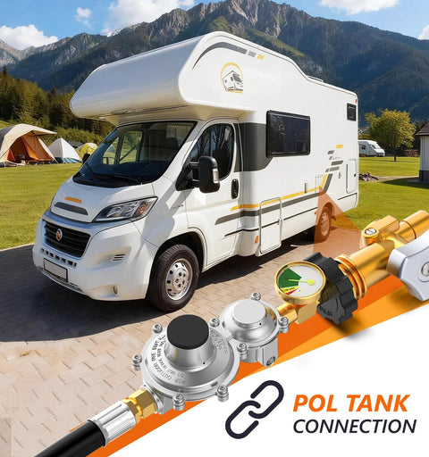 Two Stage Propane Regulator With Gauge For RV And Outdoor Appliances NUPICK POL Inlet And Three Eighths Inch Female NPT Outlet for RV