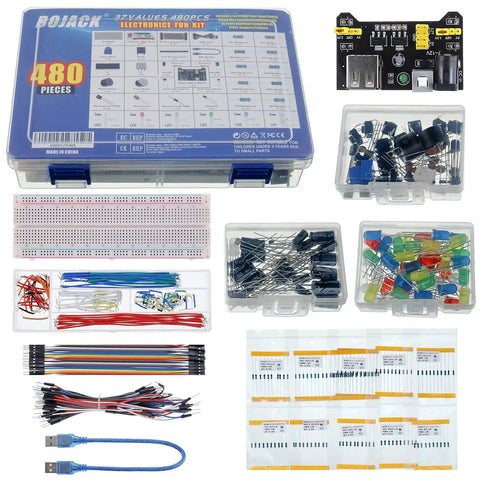 Totally Solid Electronics Component Kit With Power Supply Module And Jumper Wires, 480 Pcs, Precision Potentiometers, 830 Tie Points Breadboard, Compatible With STM32 Raspberry Pi Arduino.