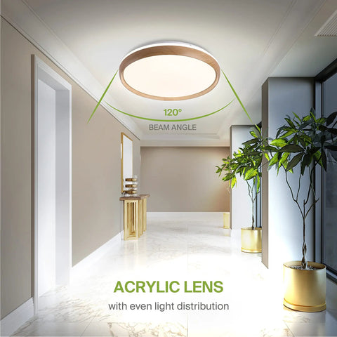 20 Inch LED Flush Mount Ceiling Light Fixture Low Profile Modern Design With Faux Wood Shade 42W 2098LM in hallway