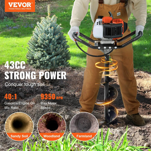 Gas Powered Post Hole Digger With 43cc Engine And 8 Inch Auger Bit, 30 Inch Alloy Shaft, Heavy Duty Earth Digger for farmland