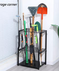 Heavy Duty Free Standing Garden Tool Organizer Rack For Garage Corner Storage And Shed Organization with tools.