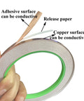 Copper Tape One Quarter Inch Double Sided Conductive Foil Tape For EMI Shielding Soldering Electrical Repairs Stained Glass Grounding Two Pack Twenty One Point Eight Yards Each showing adhesive and copper surfaces.