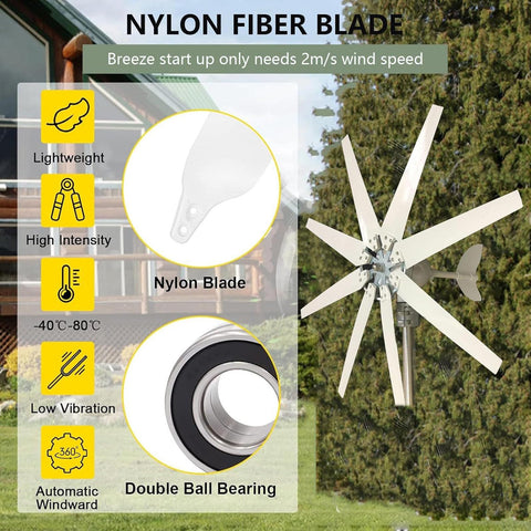 High Output Wind Turbine Kit With Eight Blades And Solar Wind Hybrid Controller For Home Energy, 14000W DC Generator