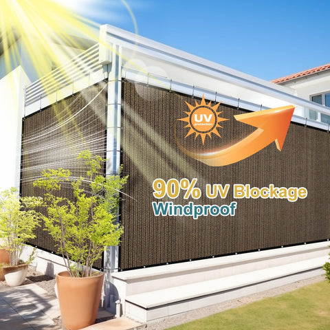 Custom 90 Percent Sun Shade Cloth With Grommets 8 By 12 Foot Pergola Shade Cover on backyard patio, mocha, 90% UV block.