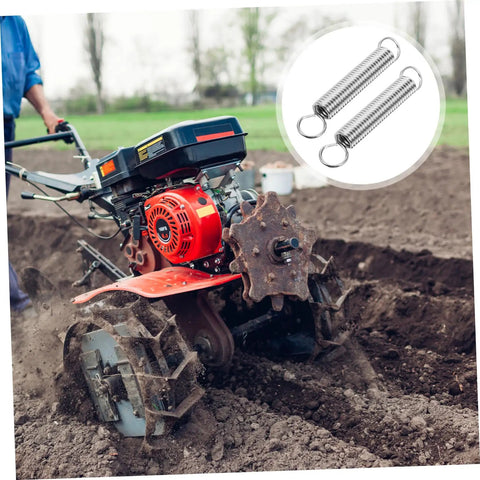 Heavy Duty Micro Tiller Extension Spring Kit With 2 Pcs Compressed Springs Robust Design Fits Multiple Brands Easy Upgrade For Farming And Gardening Tasks Made To Last. Micro tiller in soil with two steel extension springs