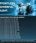 Straight Up Replacement AC Air Conditioning Compressor With Clutch Kit For Dodge Dakota Durango Ram 1500 2500 3500 Pickup Truck Rig Factory Style Design displayed with blue background.
