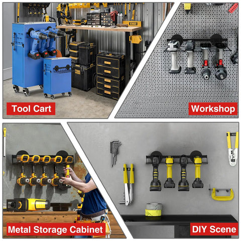 Heavy Duty Magnetic Power Tool Organizer And Drill Holder Wall Mount For Cordless Tools 50 Lb Garage Storage Rack With Rubber Coated Magnets No Drilling Required Easy Wall Mount For Dewalt Milwaukee Ryobi in various setups