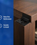 Heavy Duty Stainless Steel Furniture Joint Bracket Kit 30 Pack With Screws Right Angle Corner Braces installed on table corner