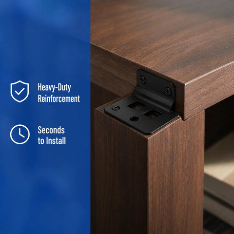 Heavy Duty Stainless Steel Furniture Joint Bracket Kit 30 Pack With Screws Right Angle Corner Braces installed on table corner