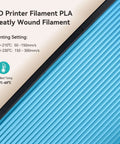 3D Printer Filament PLA with printing settings and hot bed temperature guide.