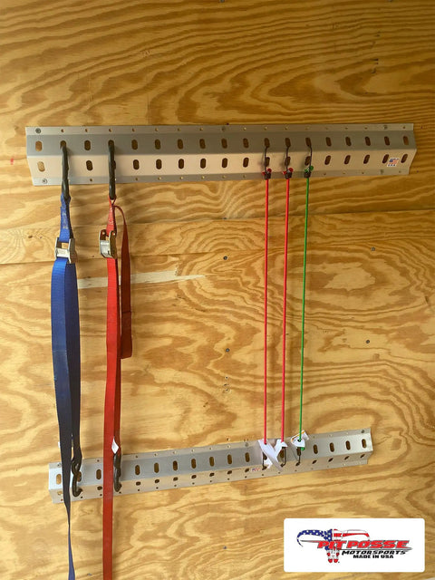 36 Inch Trailer Track Tie Down System With E Track S Track And L Track Anchors For Enclosed Trailers And Garages Aluminum Ratchet Strap Rack Mount Kit Made In USA 1 Pack mounted on wooden wall