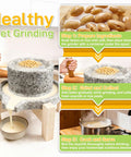 Manual Granite Stone Grain Mill With Wooden Base And Heavy Duty Handle For Flour Grain And Spice Grinding In Home Kitchen