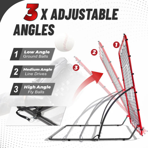 Heavy Duty Baseball Rebounder Net Four By Four Point Five Feet Pitchback With Three Adjustable Angles Side View