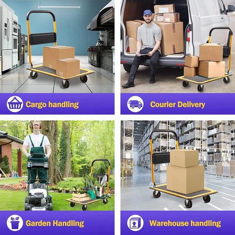 Built Tough 330 Lb Push Cart Dolly With Silent Mute Wheels Plus Compact Foldable Design That Makes Heavy Warehouse Loading And Office Moving Feel Like A Total Cinch For Daily Work Hauls