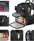 Insulated Lunch Backpack with Leakproof Cooler Compartment, black design, open view showing storage for office travel and college use.