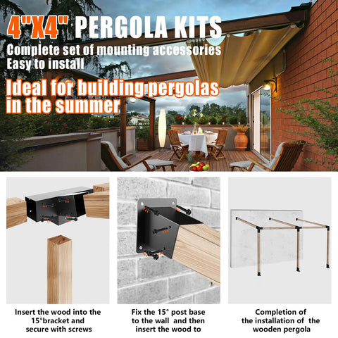 30 Degree Slanted Roof Pergola Bracket Kit 4 Way Angled Corner Bracket With Wall Mount Post Base For 4x4 Lumber Rugged Pro Grade Build Black Powder Coated For Pergolas Gazebos Porches 2 Pack
