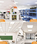 Office, warehouse, classroom, and kitchen spaces with 2x2 LED Flat Panel Light 40W With 3 Color Temperatures 3000K 4000K 5000K installed