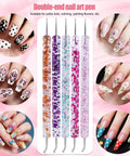 Colorful 32Piece Pro Nail Art Brushes Kit With Double Ended Brushes Dotting Tools Liner Pens holder in use on various nail designs