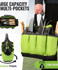 Durable Garden Tool Tote With Waterproof Plastic Base, Eight Pocket Oxford Caddy for indoor and outdoor use, heavy duty