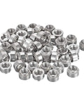 Top Drawer Heavy Duty Self Clinching Nuts Quarter 20 Thread Stainless Steel Rivet Nut With Round Head For Thin Sheet Metal And Quick Install Mounting Hardware Fifty Pack, showing multiple stainless steel nuts.