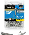 Stainless Steel Wood Screws Size Eight By One And Quarter Inch, 45 Pack, Star Drive No Slip No Pre Drill Faster Install Countersinking Heads For Clean Finish Diamond Tip For Strong Grip And Durable Wood Bond in packaging with loose screws and bit shown.