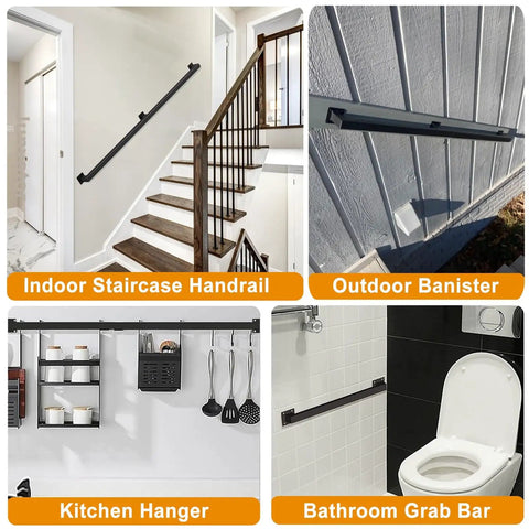 Upgrade Your Space With This Bulletproof Black Wrought Iron Stair Railing Kit Featuring Wall Mounted Handrails And Square Tube Grab Bars For Rock Solid Durability And Maximum Safety Indoors Or Outdoors In A Convenient 11Ft Size.