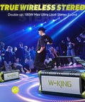 Portable Bluetooth Speaker With 90W Max Output, Beast Bass Dual Subwoofers And Boombox Sound in a lively dance party scene