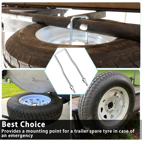 U Bolt Spare Tire Carrier For Trailers Side Mount 9 Inch Bracket Fits 4 Or 5 Lug Wheels Zinc Plated Heavy Duty mount view